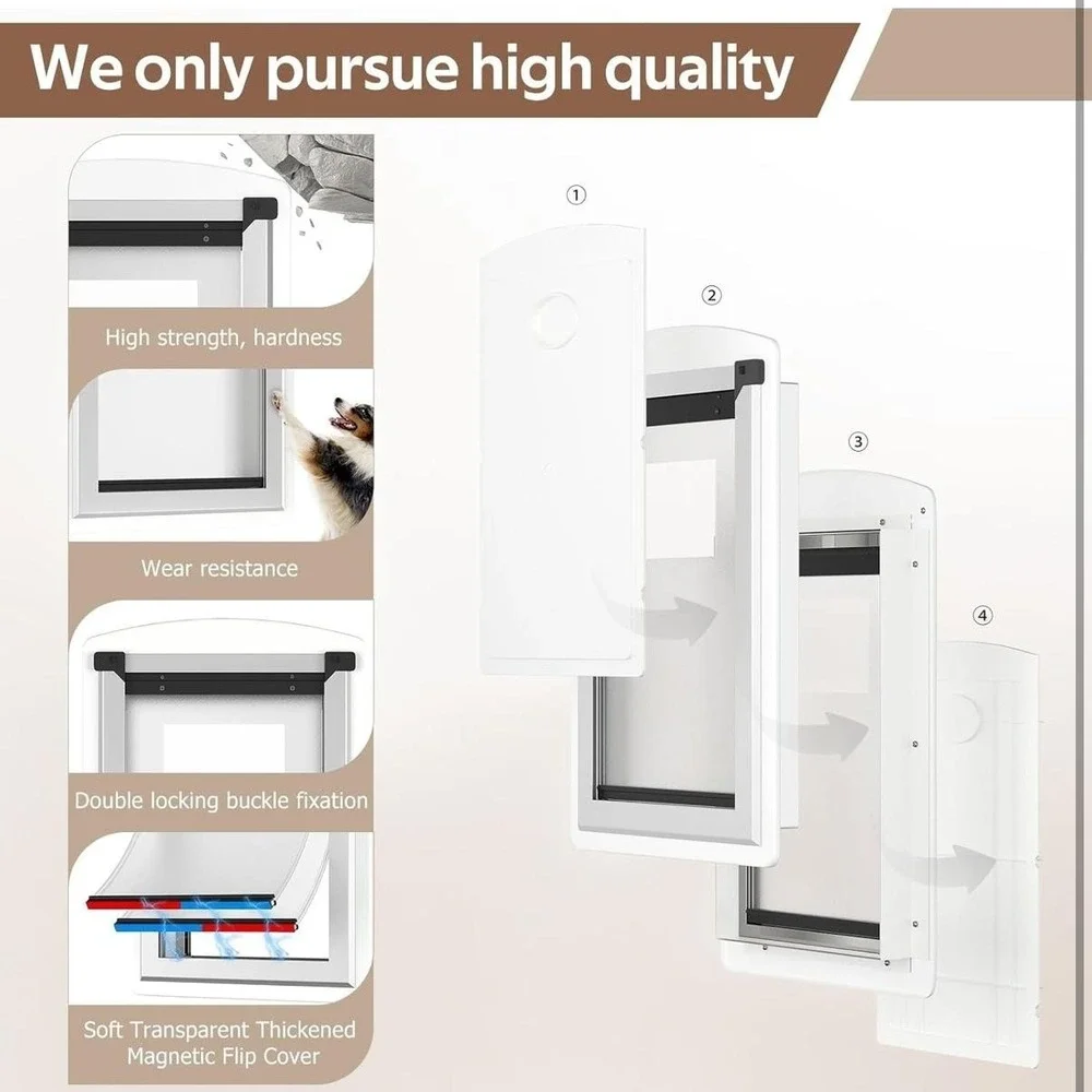 MAVRICTECH Door Mount‎ Pet Door Medium Dog White Plastic Magnetic Flap Insulated